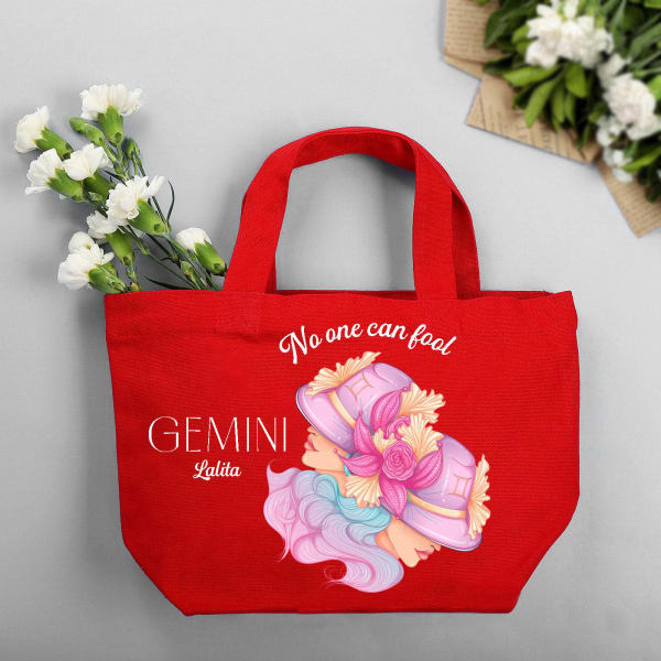 Zodiac Star - Personalized Red Canvas Tote Bag - Gemini