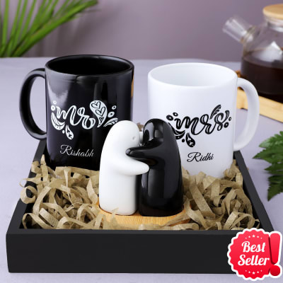 Couple Gift Tray With Shakers and Personalized Mugs
