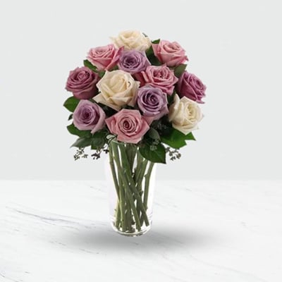 Buy/Send 12 Pink and Purple Roses Vase Online | IGP | NID1321572