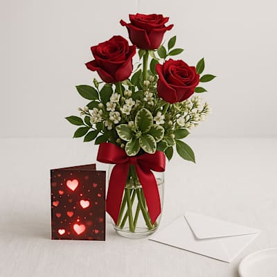 Buy/Send 3 Red Roses with Card Online | IGP | JVS1203141