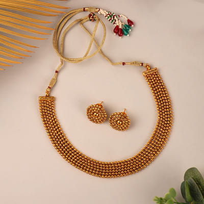Antique Gold Ball Chain Choker Set 