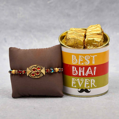 Antique Metallic Rakhi with 100 gms Chocolate Brownies