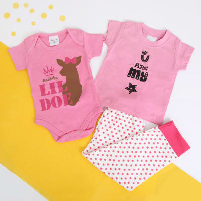 Baby Girl Personalized Onesie With T Shirt Bottom Set