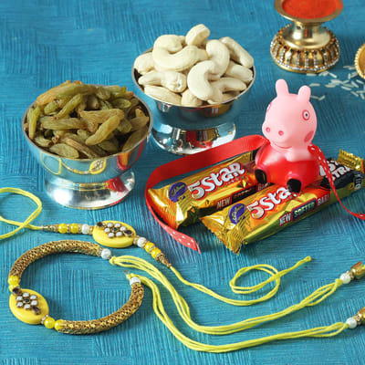 Bhaiya Bhabhi & Kid's Rakhi with Chocolates & Dry Fruits