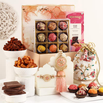 Buy/Send Bhaiya Bhabhi Rakhi Set With Indulgent Treats Hamper Online ...