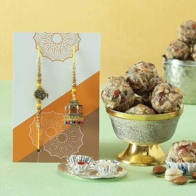 Bhaiya Bhabhi Rakhi with Ladoo & Roli Chawal Container