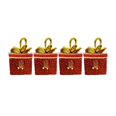 Bright And Merry Red Gift Box Christmas Tree Ornaments - Set Of 4