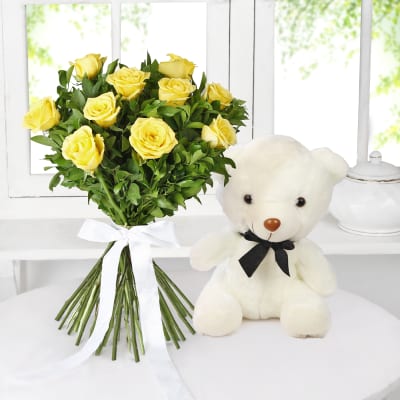 teddy bear roses yellow