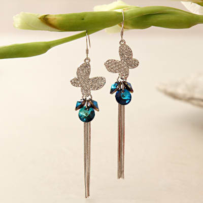 Imitation Jewellery Online Bridal Fashion Jewelry Erfly Blue Swarovski Danglers
