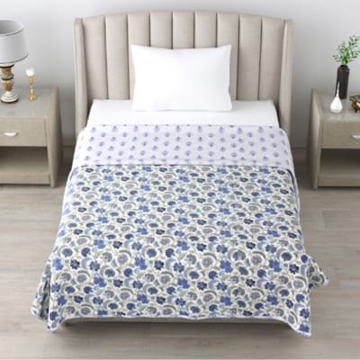 Cobalt Blue Creepers And Floral Single Bedsheet