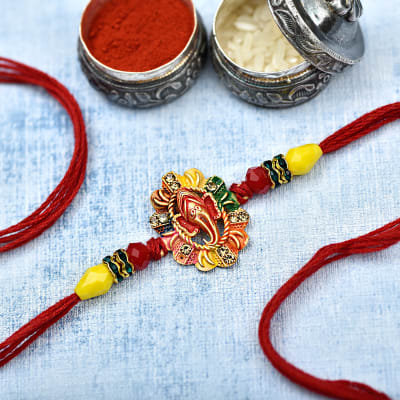 Colorful Ganesha With Crystal Beads & Stone Rakhi: Gift/Send Rakhi ...