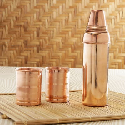 Copper Water Bottle with 2 Glasses