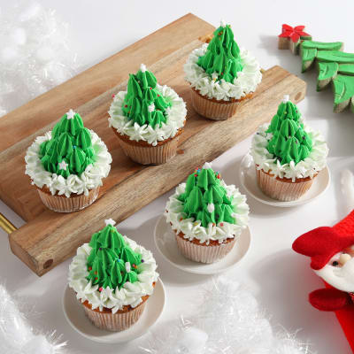 Buy/Send Cute Christmas Tree Cupcakes box of 6 Online | IGP | JVS1197554