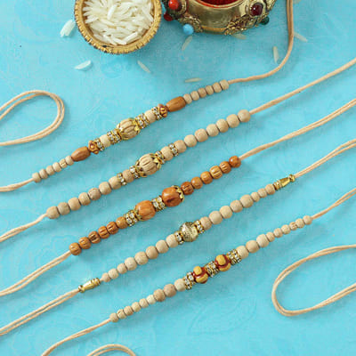 CZ Ring Rakhis with Sandalwood Beads