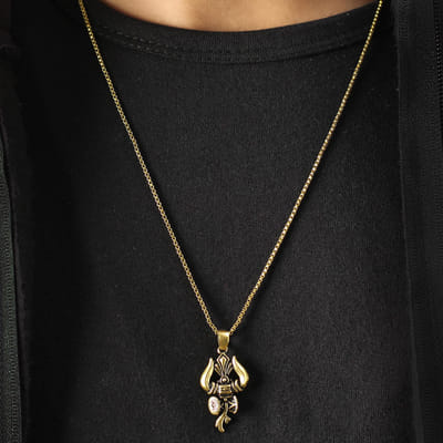 Damru \u0026 Trishul Engraved Oxidised Gold 