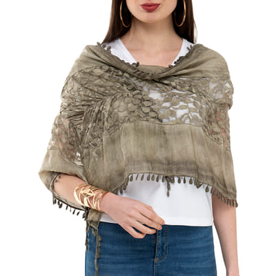 Denim Stole with Jali Work