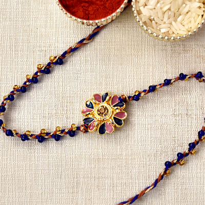 Designer Metallic Floral Dial Rakhi on Fancy Moli