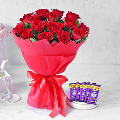 Dreamy Red Rose Bouquet with Cadbury 