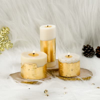 Elegant Cinnamon Roll White Gold Pillar Candles - Set Of 3