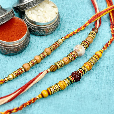 Elegant Stone and Beaded Rakhi Set of Three