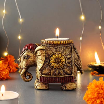 Elephant Hand Painted T Light Holder: Gift/Send Home and Living Gifts ...