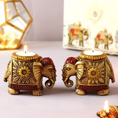 Elephant Hand Painted T Light Holder set of 2 : Gift/Send New Year ...