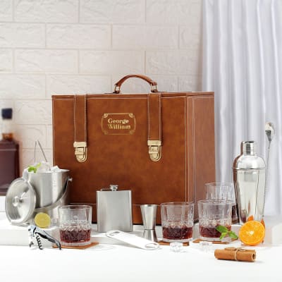 Elite Elegance Personalized Portable Bar Set - Tan