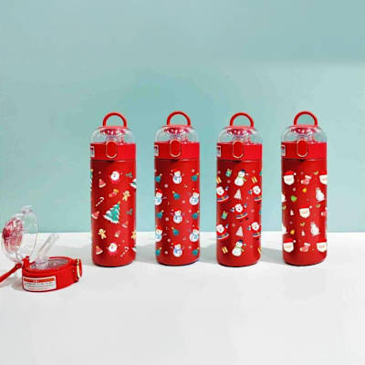 Festive Cheer Sipper Christmas Bottle - Red - Single Piece