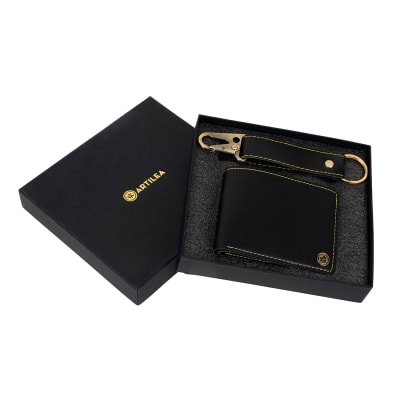 Glamorous Vegan Leather Wallet And Keychain Combo - Black