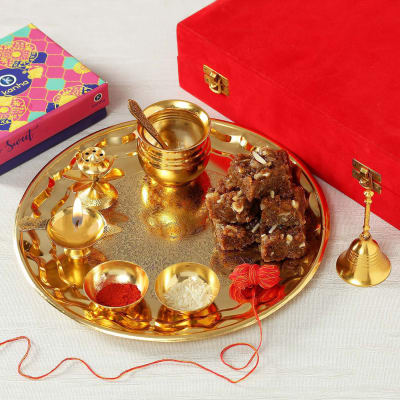 Gold Plated Puja Thali with Roli and Moli: Gift/Send Holi ...