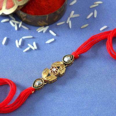 Design 6 Raksha Bhandan Handmade Rakhi Thread Bracelet for Brother Kundan Flower Design