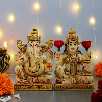 Hand Painted Lakshmi And Ganesha Idols