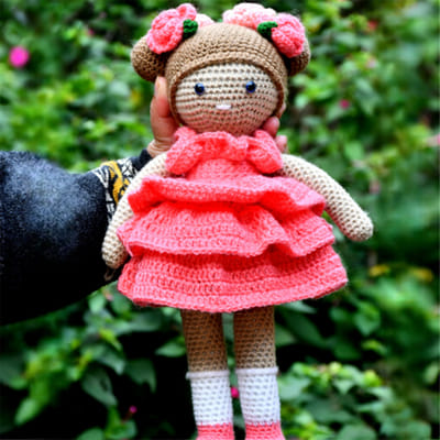 Handmade Crochet Doll in Pink Dress – Soft Cotton Amigurumi Gift for Girls main image 1