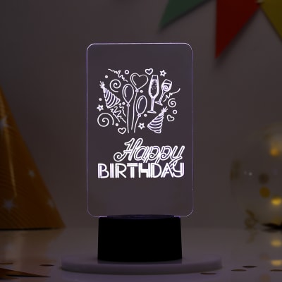 Happy Birthday Black Base LED Lamp