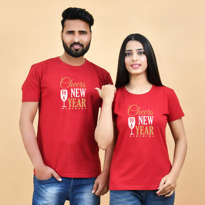 Cotton T Shirts For Couple Red: Gift 