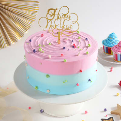 Happy New Year Pink And Blue Cake Gm Gift Send Peripherals Gifts Online Jvs Igp Com