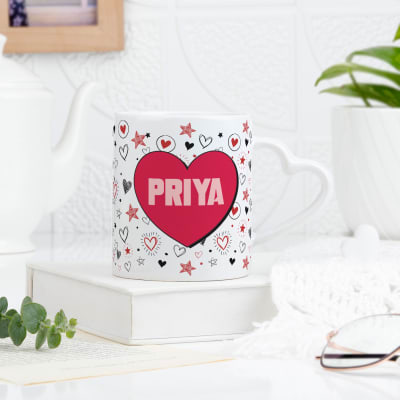 Hearts And Stars - Personalized Heart Handle Mug