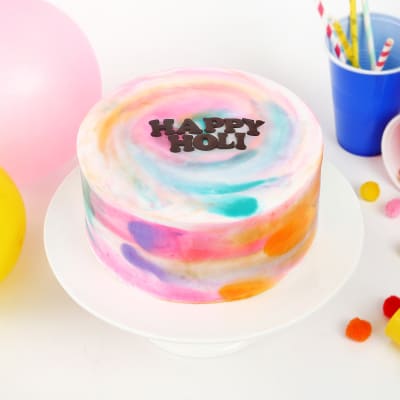 Happy Holi Fresh Cream Cake With Rainbow Icing Half kg : Gift/Send Holi  Gifts Online HD1155536 |IGP.com