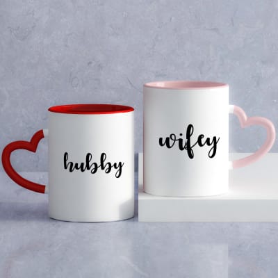 HUBBY WIFEY HIS n HERS MUG SET GREAT GIFT ADD A NAME FOR FREE 
