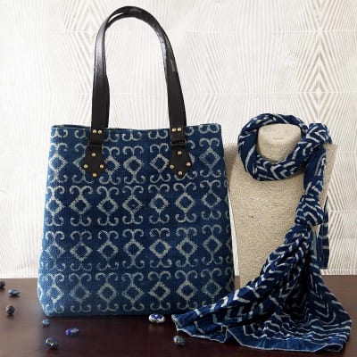 Handbags Online Gift Delivery In India Usa Uk Indigo Blue Woven Rug Handbag With Stole