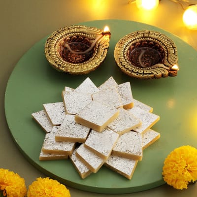 Buy/Send Kaju Katli With Diya Set Online | IGP | JVS1192427