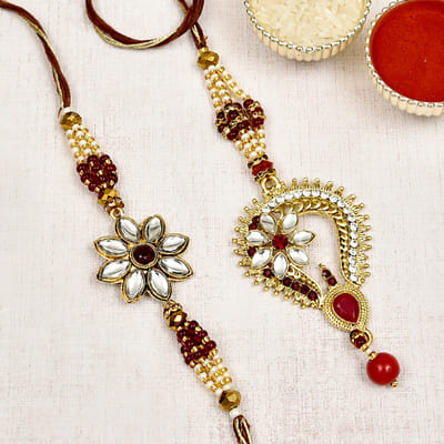 Kundan & Beads Embellished Bhaiya & Bhabhi Rakhi