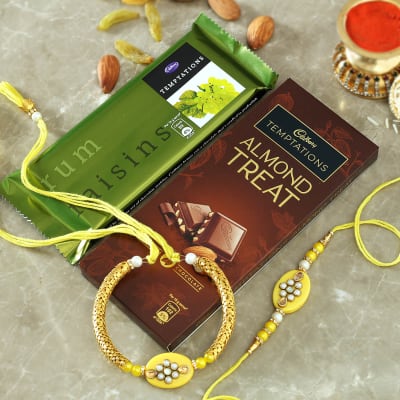Kundan Bhaiya Bhabhi Rakhi With Cadbury Chocolates Pcs Gift Send