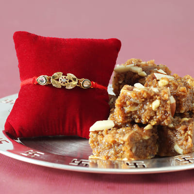 Kundan Flower Rakhi & Doda Barfi Hamper