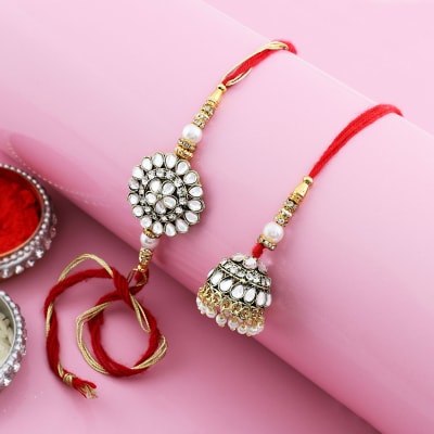 Buy/Send Kundan Pearl Bhaiya Bhabhi Rakhi Online | IGP | J11141257