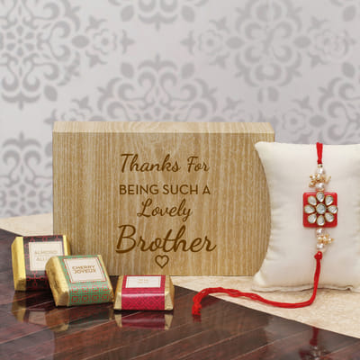 Kundan Rakhi with Chocolate Box Combo
