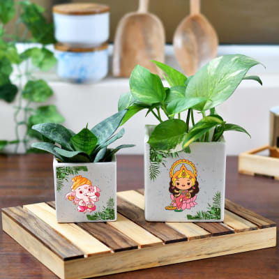 Lakshmi Ganesha Ceramic Planters (Set of 2)