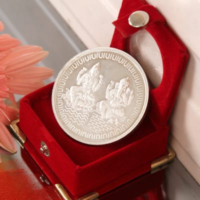 Laxmi Ganesha Silver Coin 50 Gms: Gift/Send Home and Living Gifts Online L11042432 |IGP.com