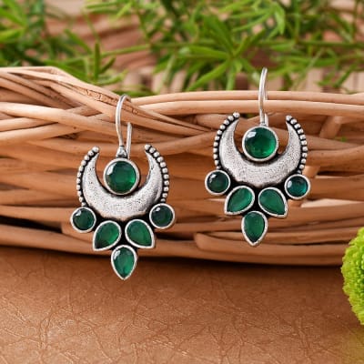Green Amana elegant green stone studded dangling earrings for women    wwwsoosicoin