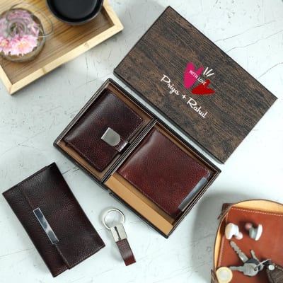 Leather Wallet Set with Keychain in Personalized Gift Box: Gift/Send ...